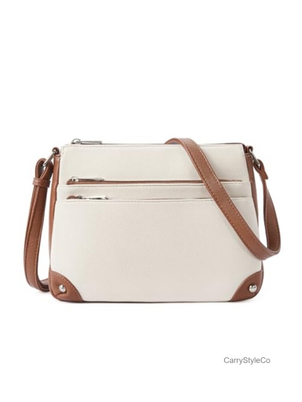 Medium Vegan Leather Crossbody Bag with Multiple Zipper Pockets